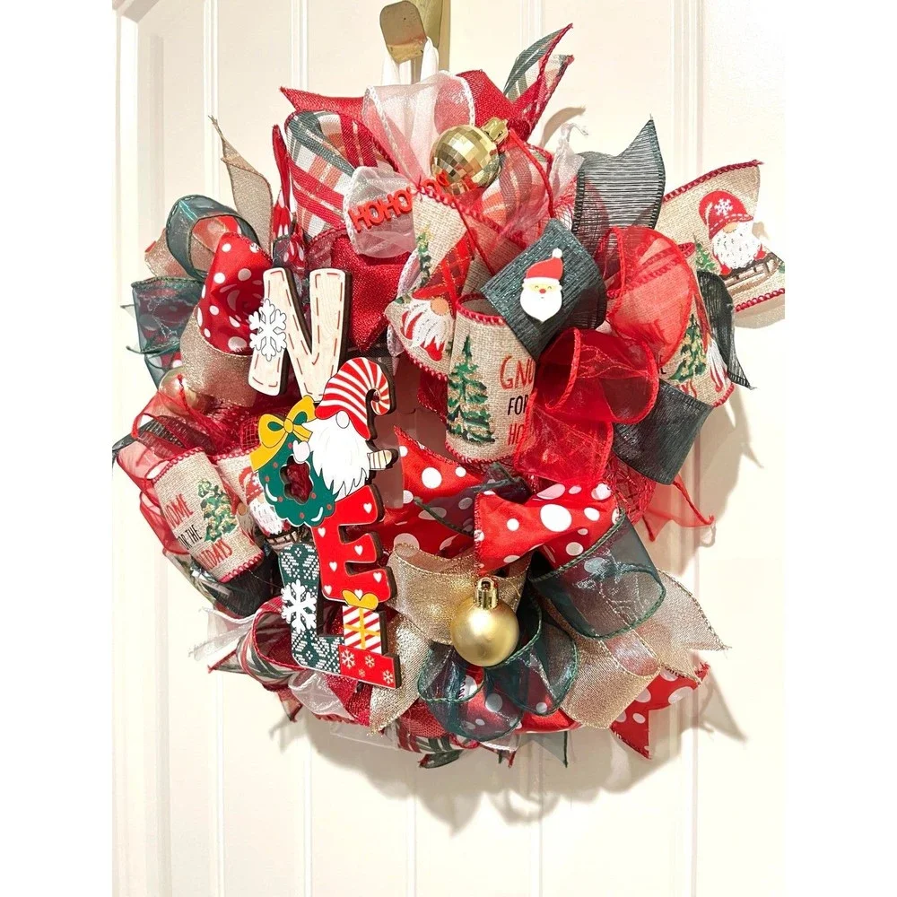 Handmade 13 inch Christmas NOEL Gnome Ribbon Wreath MW3